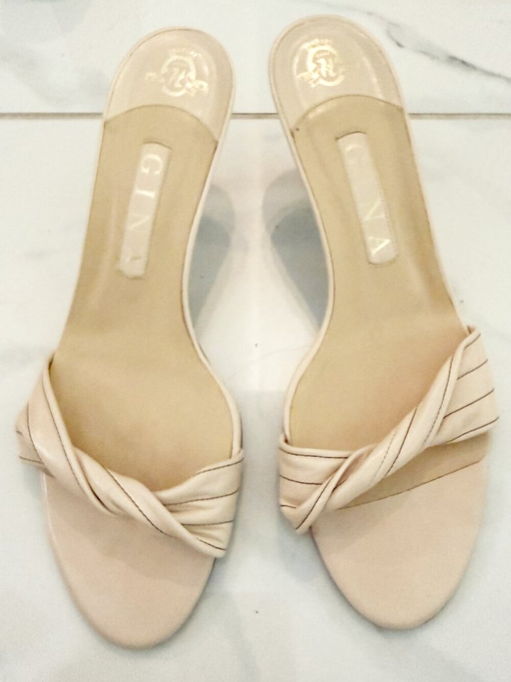 GINA Twist Leather in Bone Slide Heel Sandal 6 - Picture 2 of 10